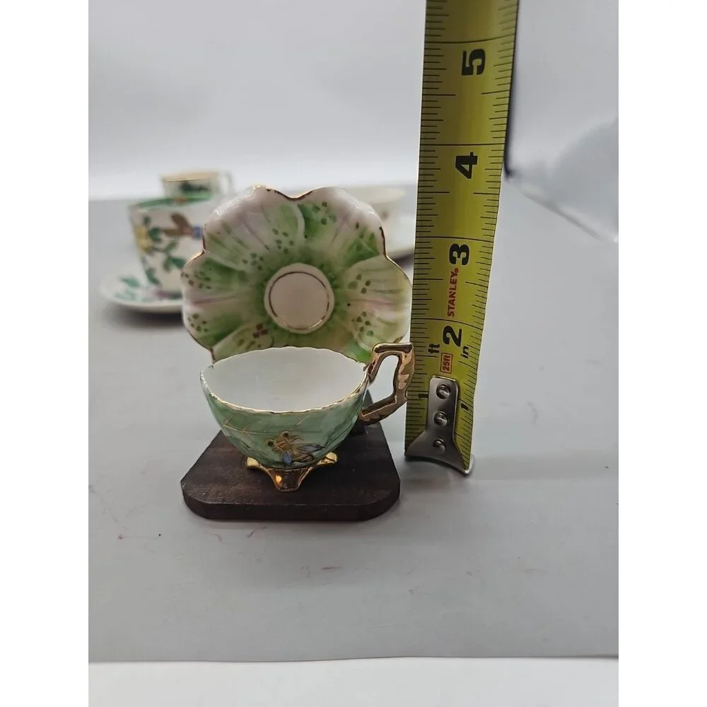 VINTAGE CUP & SAUCER ORNATE GREEN & GOLD ‎ FOOTED FLORAL JAPAN